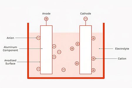 The anodizing process in action with an anodizing tank