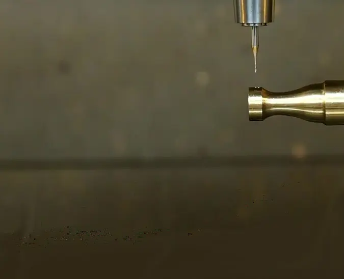 Precision micro-milling of a miniature medical device component, utilizing a 30,000 RPM balanced spindle to ensure strict geometric fidelity and zero tool deflection.