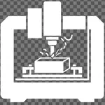 Vertical machining center vector icon representing low-volume prototype milling and first-article validation. 