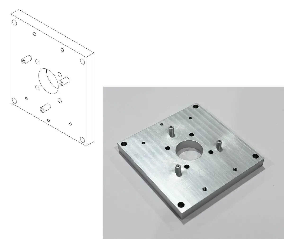 showing revised, optimized cad model and manufactured cnc machined aluminum part