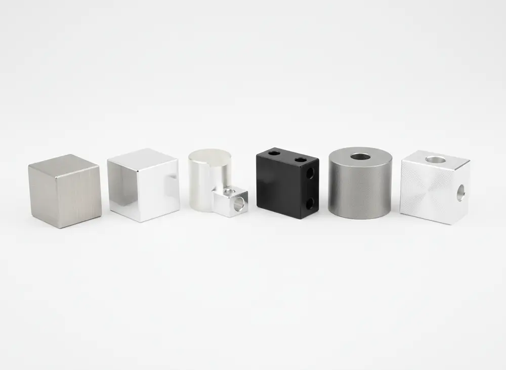 display of various surface finish options for aluminum cnc machined parts