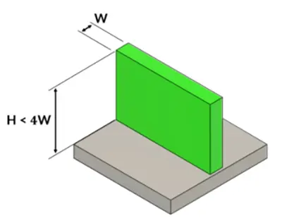 model showing height of a machining features to be less than 4 times the width