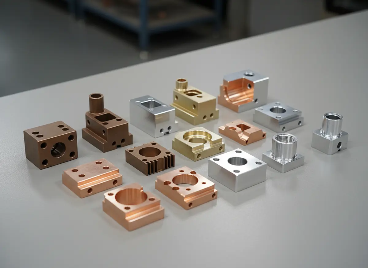 product photo of CNC machined copper parts with surface treatments like passivation, silver, nickel, tin plating, and electropolishing