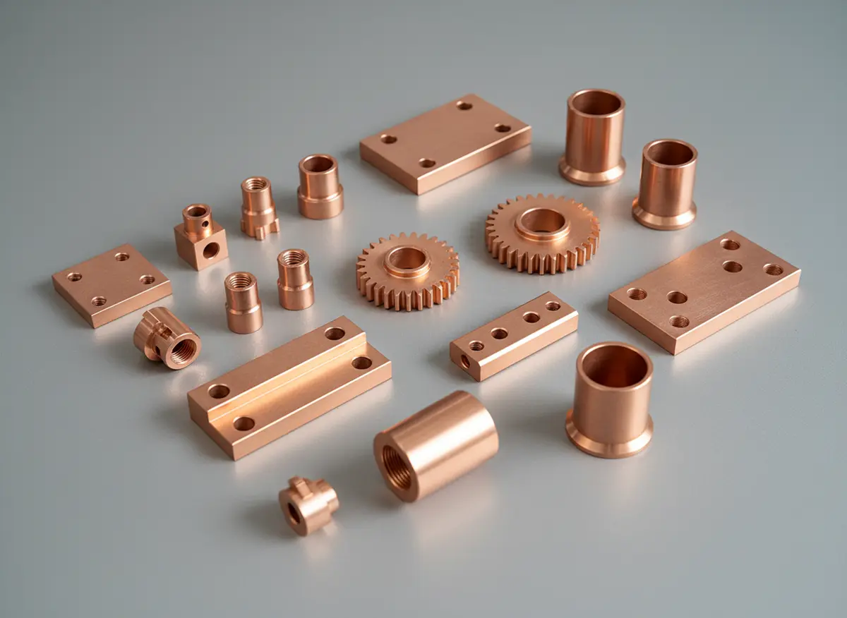 product photos of several CNC machined copper parts